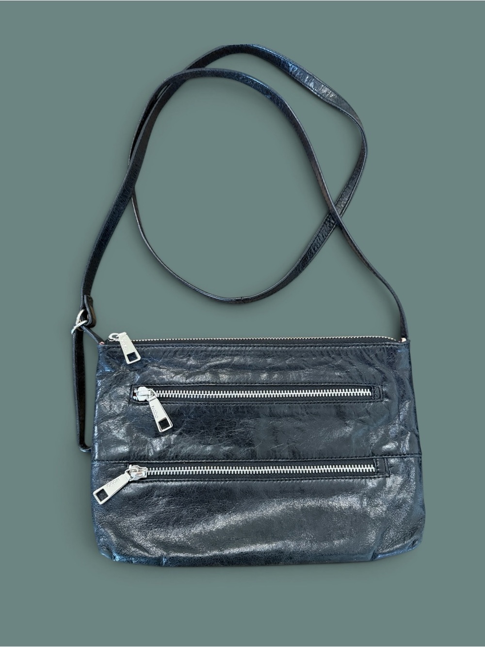 HOBO The Original Black Leather Multi Zip Crossbody Bag